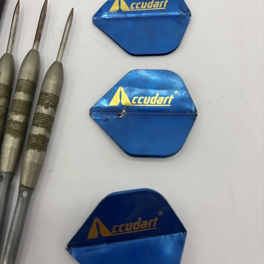 Vintage Accudart 3-Dart Set - Steel Tip Brass Darts with Original Leather Case